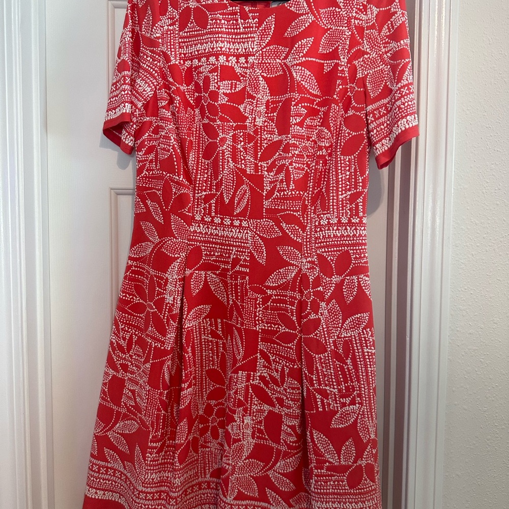 J Howard Coral and White Pleated A-Line Dress